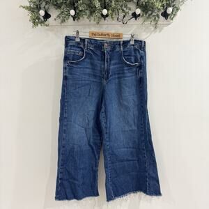 Pilcro super Wide Leg crop Raw Trim Medium Wash Jeans Size 30 J12